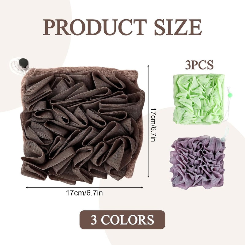 PKRFCJ 3 Pcs Soap Bar Loofah, 2 in 1 Bar Soap Loofah Pouch Can Hold Soap Effective Exfoliation for Bathing (Green+ Coffee Brown+ Purple) - Image 2